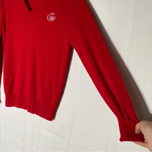 Vintage Coca Cola Red Acrylic Knit V Neck Pullover Light Sweater S - Picture 12 of 14